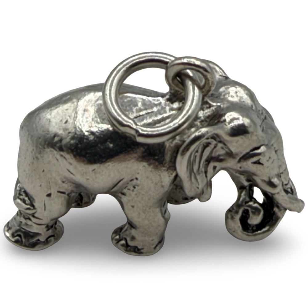Vintage Sterling Silver 925 Elephant Charm Pendant 3D Solid Cast Trunk Down 11g